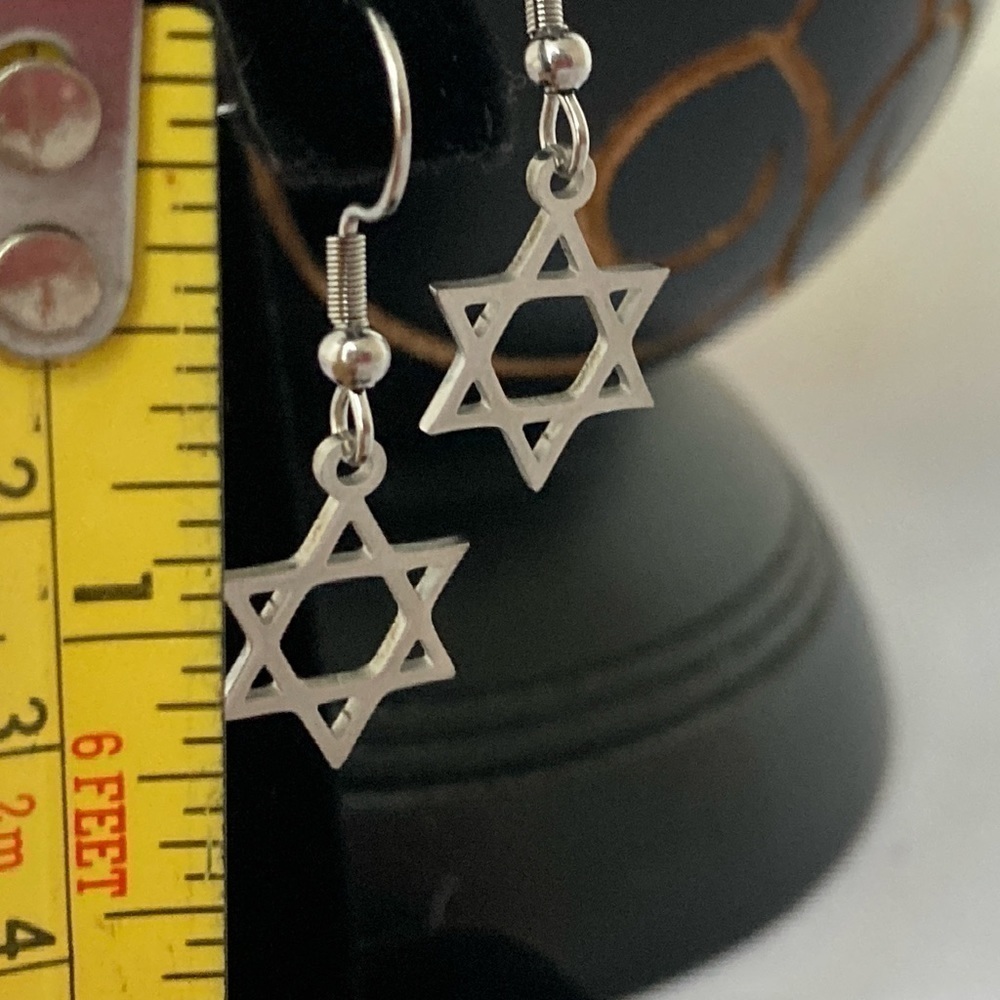 Star of David Stainless Steel Dangle Earrings HYPOALLERGENIC - Picture 8 of 8
